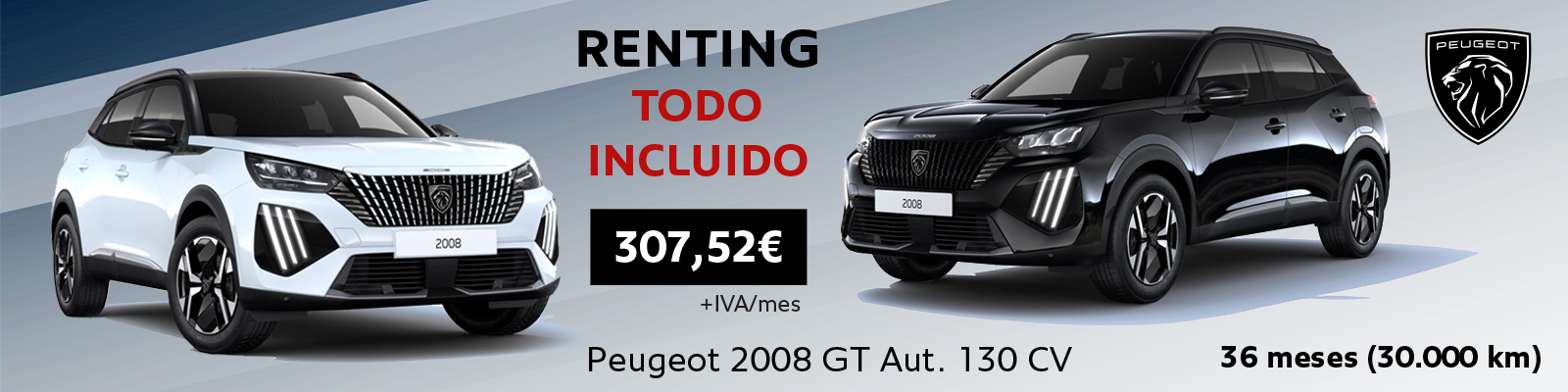 Renting TODO INCLUIDO Peugeot 2008 GT Aut. 307€/mes